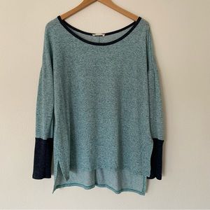 Entro Tunic Knit Sweater Long Sleeve Blue Multi Split Hem Size Medium